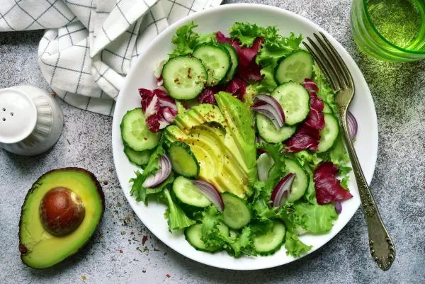 Cucumber & Avocado Salad with Creamy Spiced Peanut Sauce